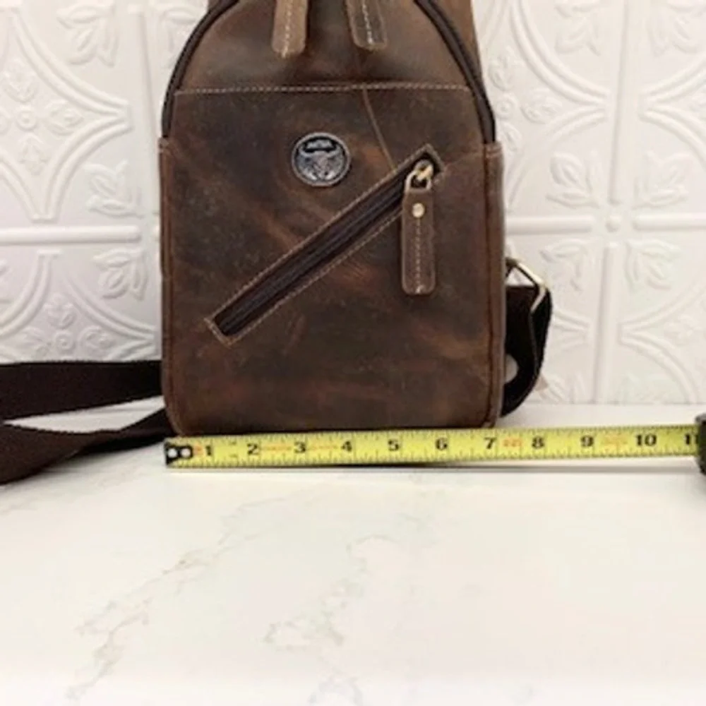 American Bison Brown Genuine Leather Sling Bag Crossbody Backpack ABBG 41-25211
